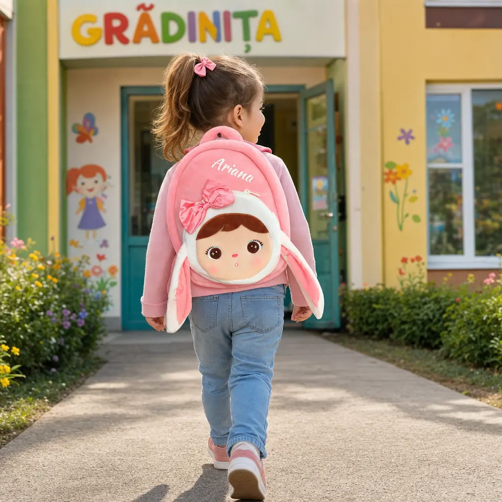 Ghiozdan Personalizat Iepurita cu Fundita Ghiozdan Personalizat Iepurita cu Fundita