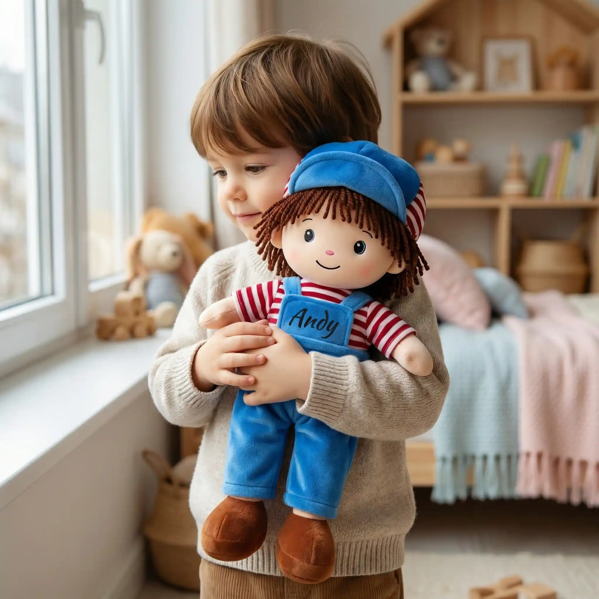 Papusa Personalizata Baietel cu Salopeta Papusa Personalizata Baietel cu Salopeta