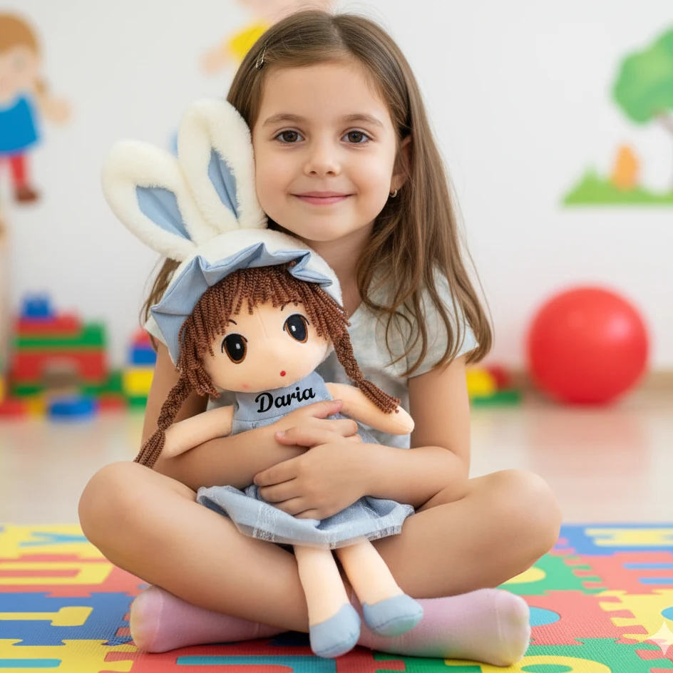 Papusa-Personalizata-Iepuras Păpușă Personalizată<br> Iepuriță cu Codițe - Bleu