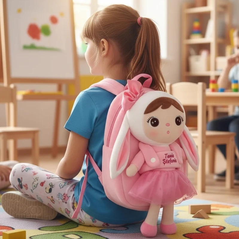 Rucsacel Personalizat Iepurita cu Fundita 2 in 1 Ghiozdan personalizat Iepuriță cu Fundiță 2 în 1