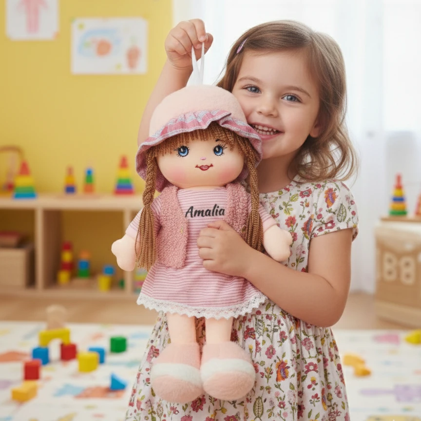 Papusa Personalizata Pufosica Roz Papusa Personalizata Pufosica Roz