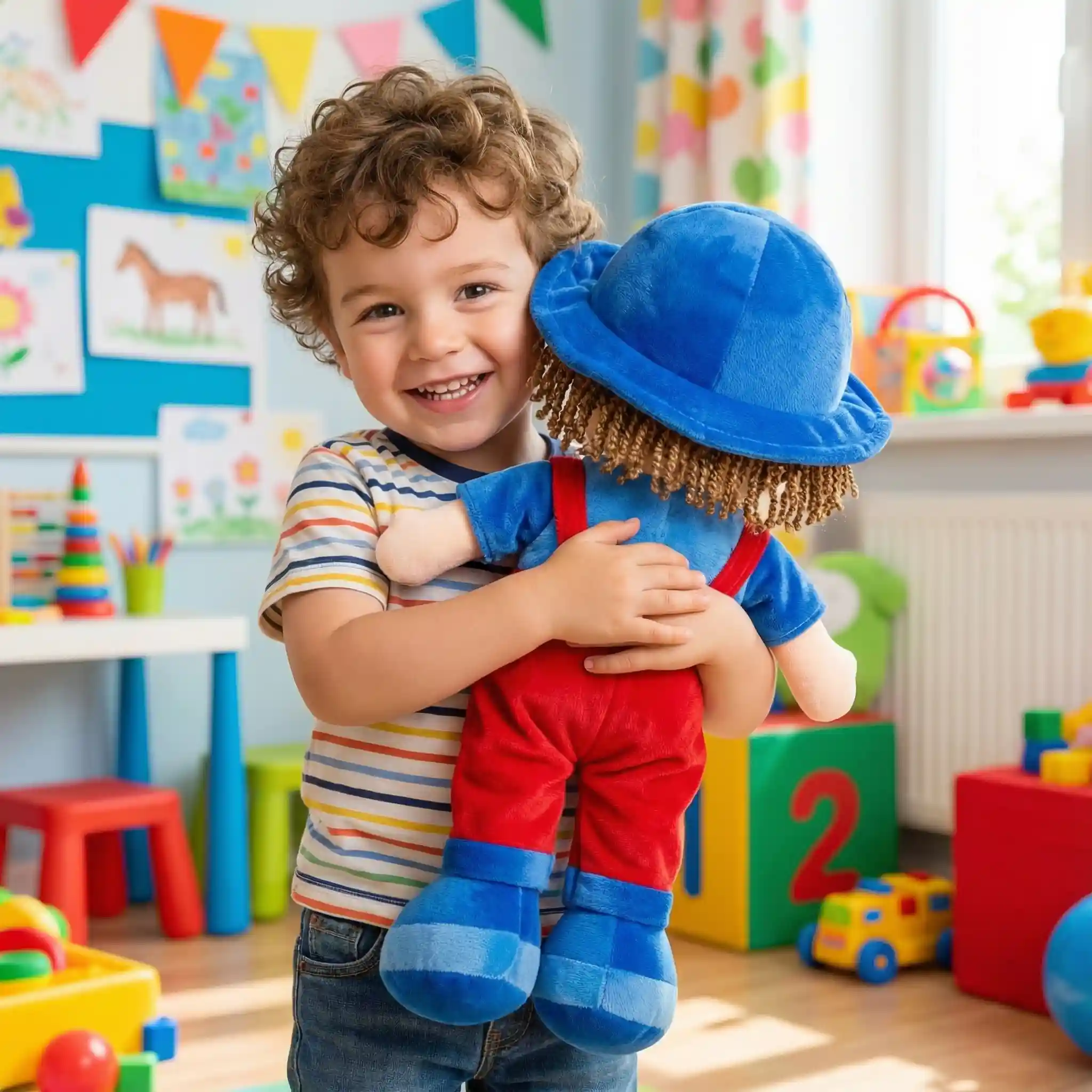 Papusa Personalizata Baietel cu Palarie Albastra Papusa Personalizata Baietel cu Palarie Albastra