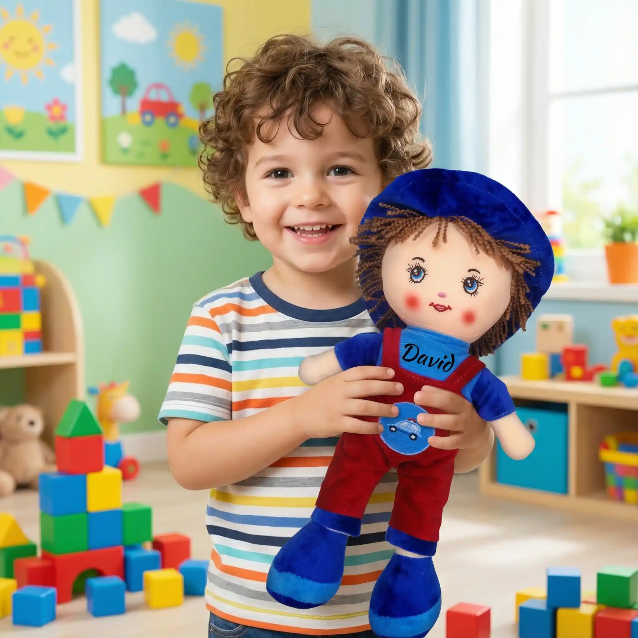 Papusa Personalizata Baietel cu Palarie Albastra1 Papusa Personalizata Baietel cu Palarie Albastra