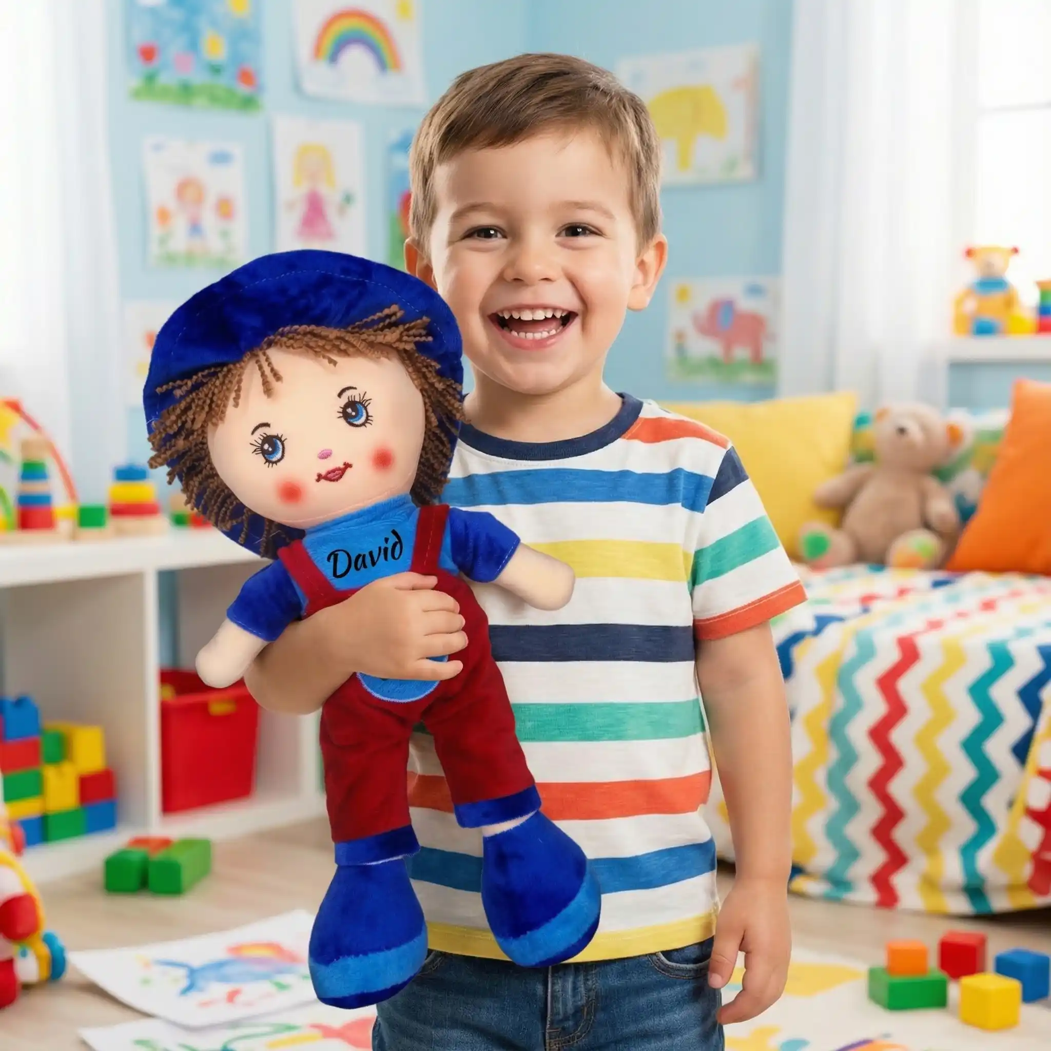 Papusa Personalizata Baietel cu Palarie Albastra2 Papusa Personalizata Baietel cu Palarie Albastra