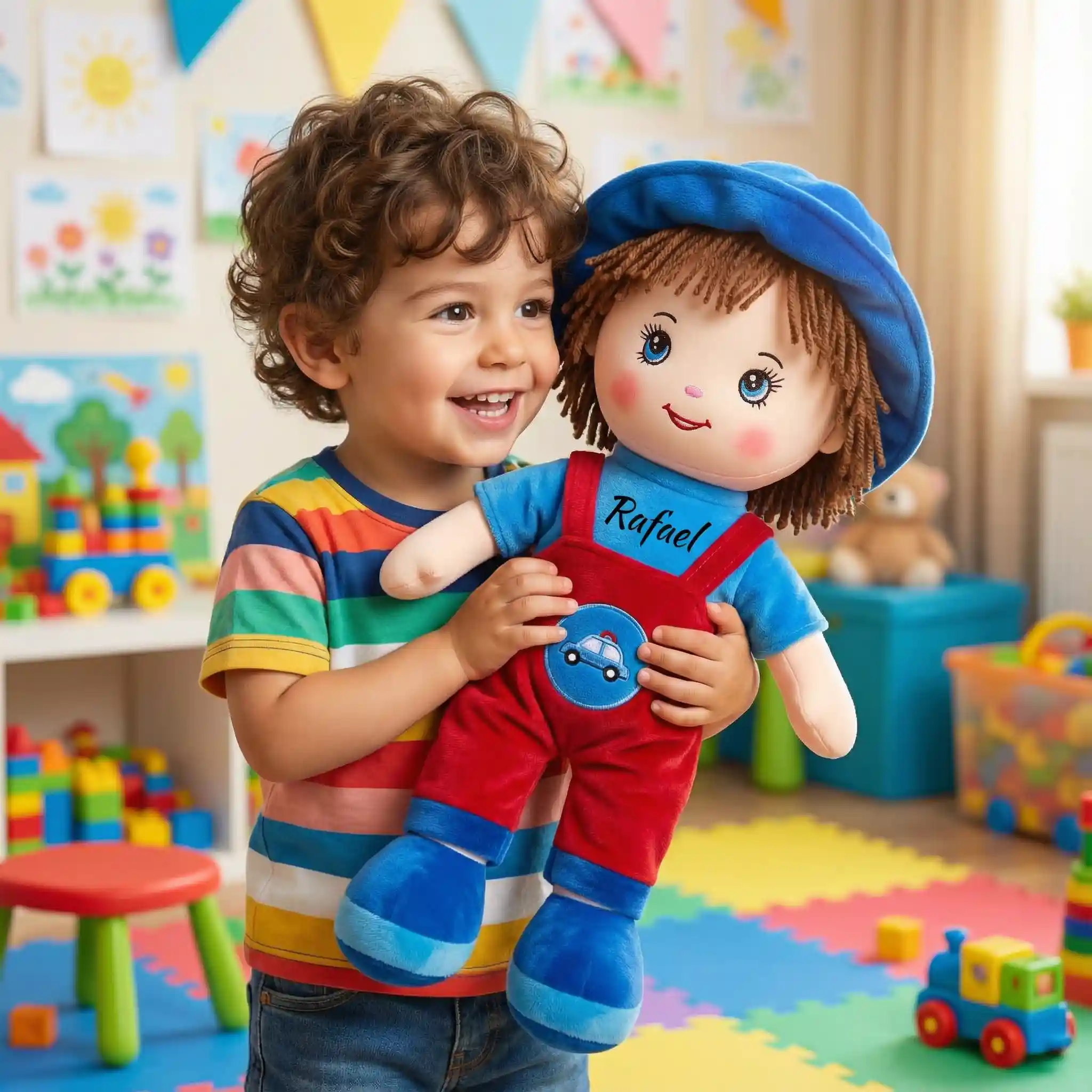 Papusa Personalizata Baietel cu Palarie Albastra2 Papusa Personalizata Baietel cu Palarie Albastra