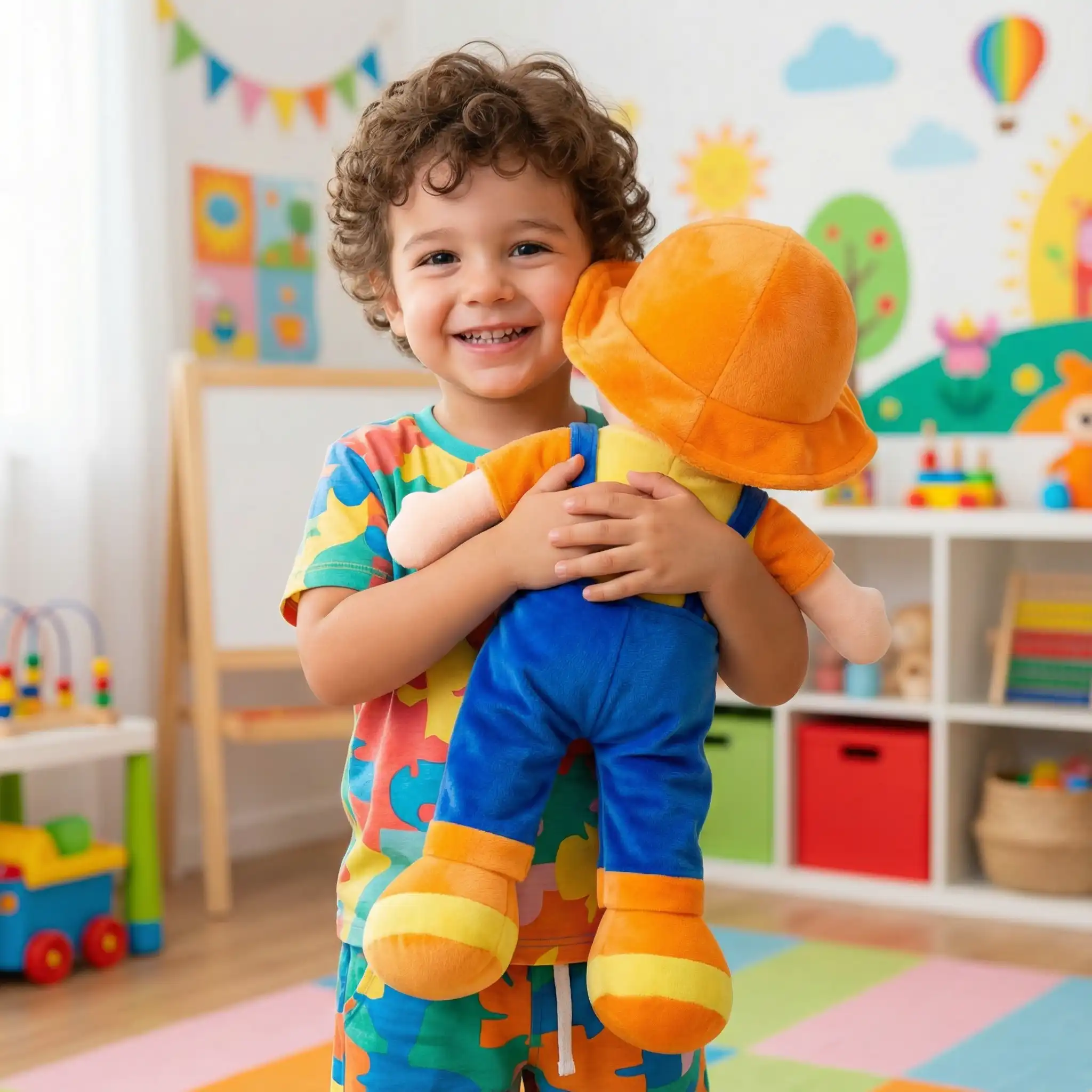 Papusa Personalizata Baietel cu Palarie Portocalie Papusa Personalizata Baietel cu Palarie Portocalie