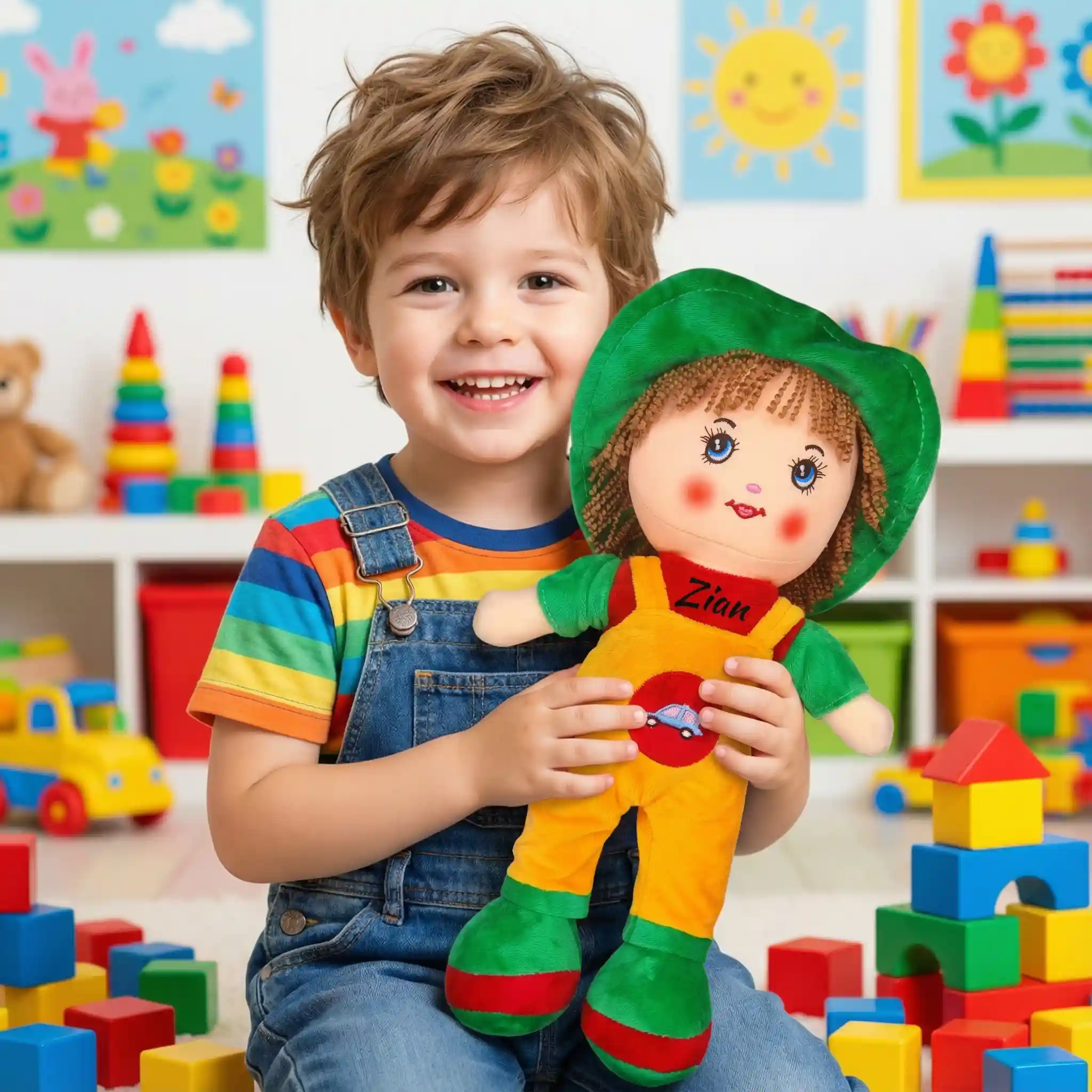 Papusa Personalizata Baietel cu Palarie Verde3 Papusa Personalizata Baietel cu Palarie Verde