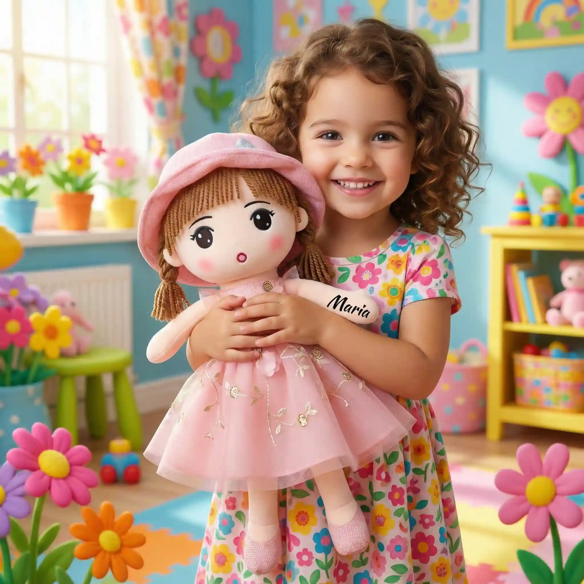 Papusa Personalizata Printesa cu Palarie Roz Papusa Personalizata Printesa cu Palarie Roz