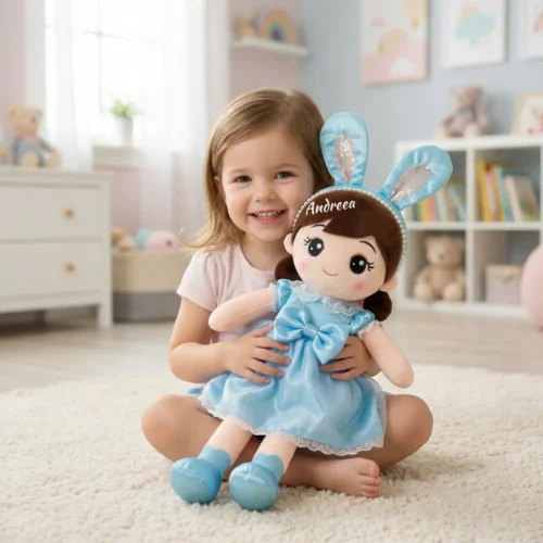 Papusa Personalizata Miss Bunny Chic Albastra Papusa Personalizata Miss Bunny Chic