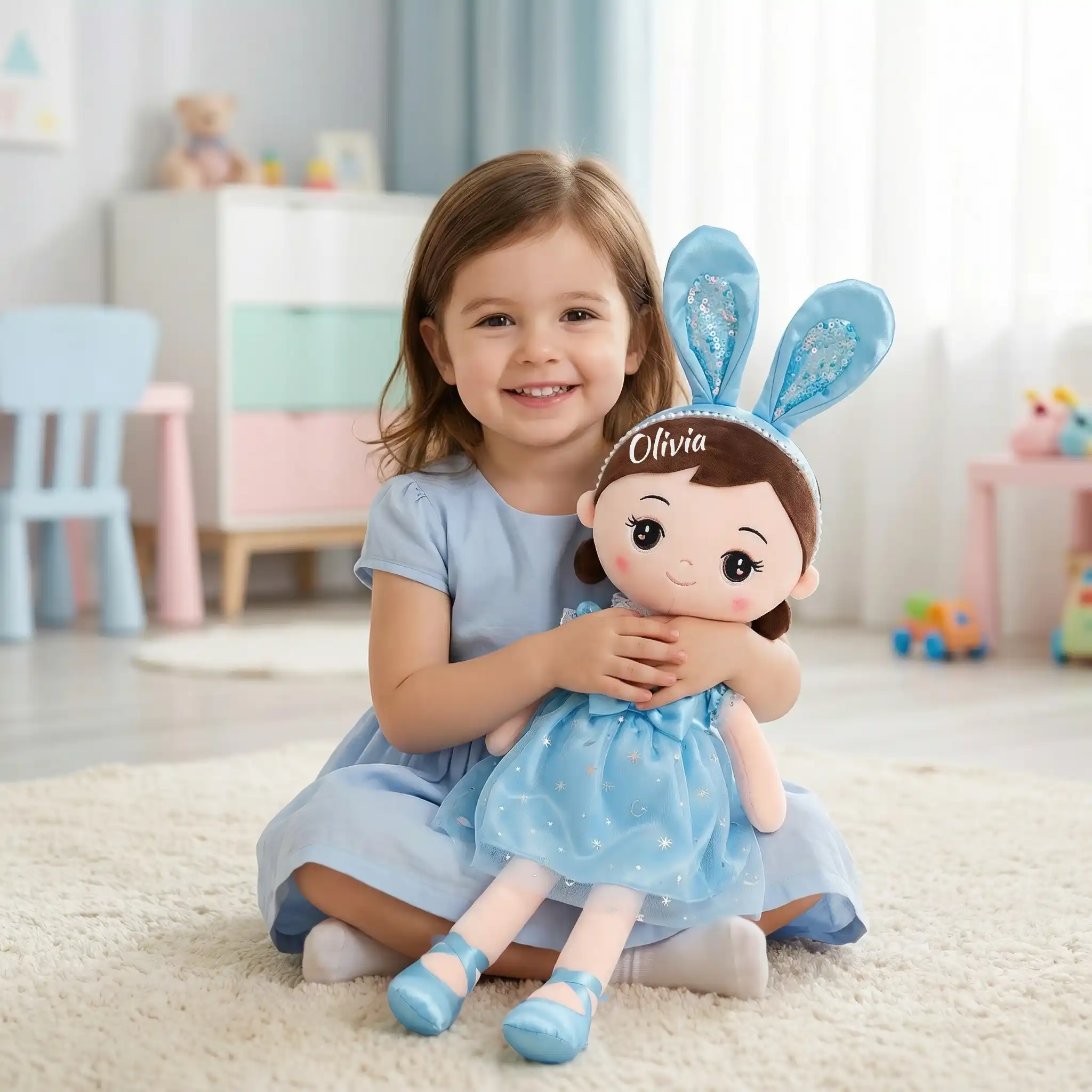 Papusa Personalizata Miss Bunny Chic Albastra1 Papusa Personalizata Miss Bunny Chic