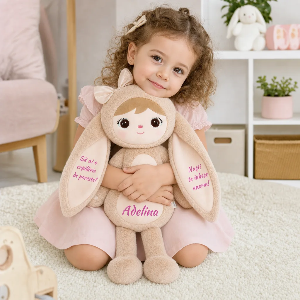 Papusa Personalizata iepurita cu Blanita Bej Papusa Personalizata iepurita cu Blanita Bej