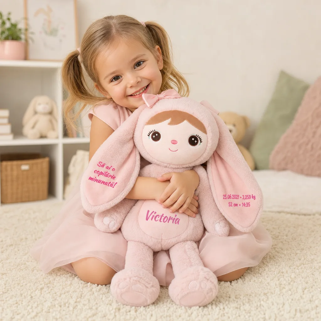 Papusa Personalizata iepurita cu Blanita Roz (13) Papusa Personalizata iepurita cu Blanita Roz