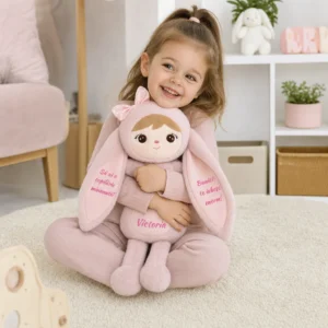 Papusa Personalizata iepurita cu Blanita Roz (6) Papusa Personalizata iepurita cu Blanita Roz