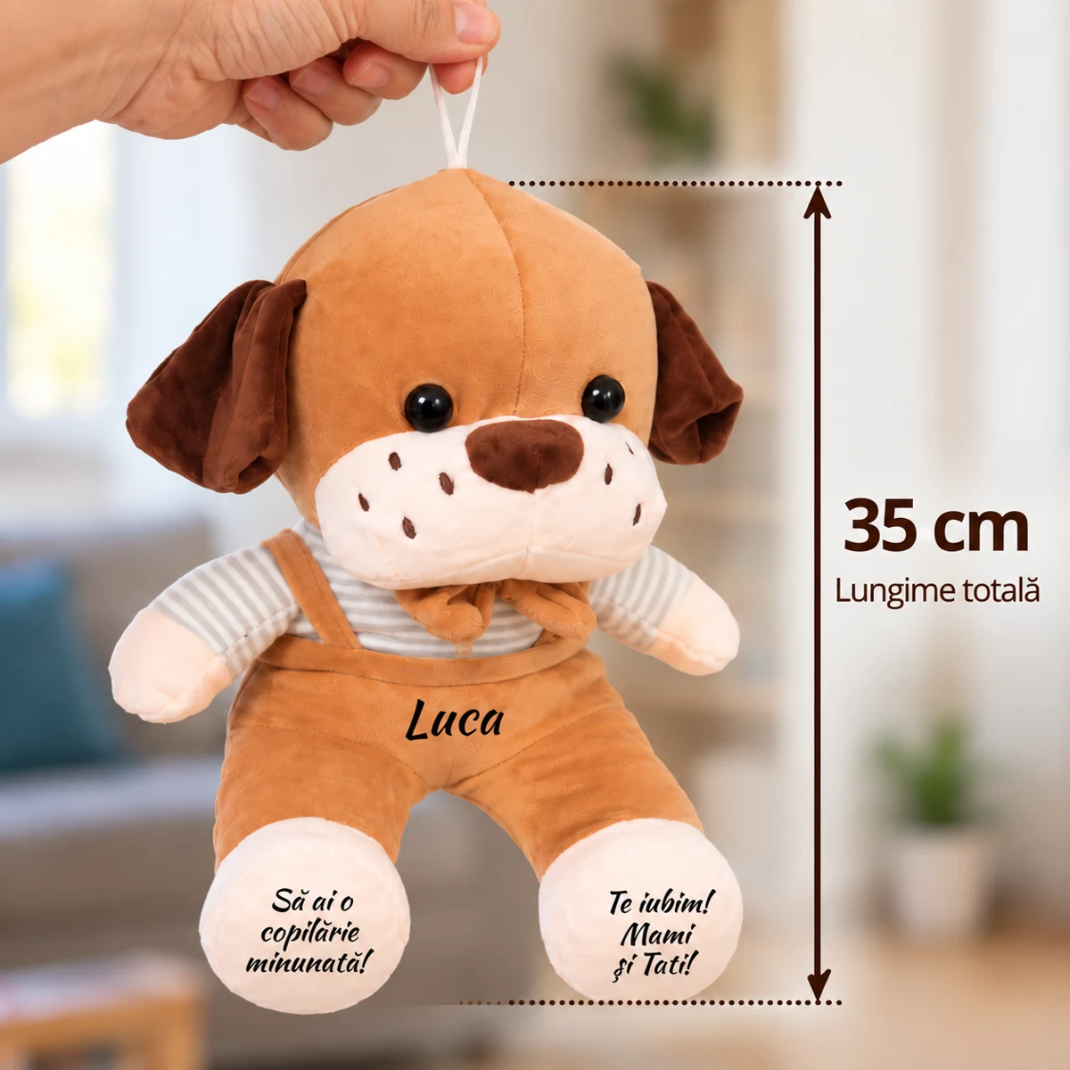 Cățelușul Morocănos – lungime 35 cm Dimensiune Cățelușul Morocănos: 35 cm lungime totală, fără găicuță