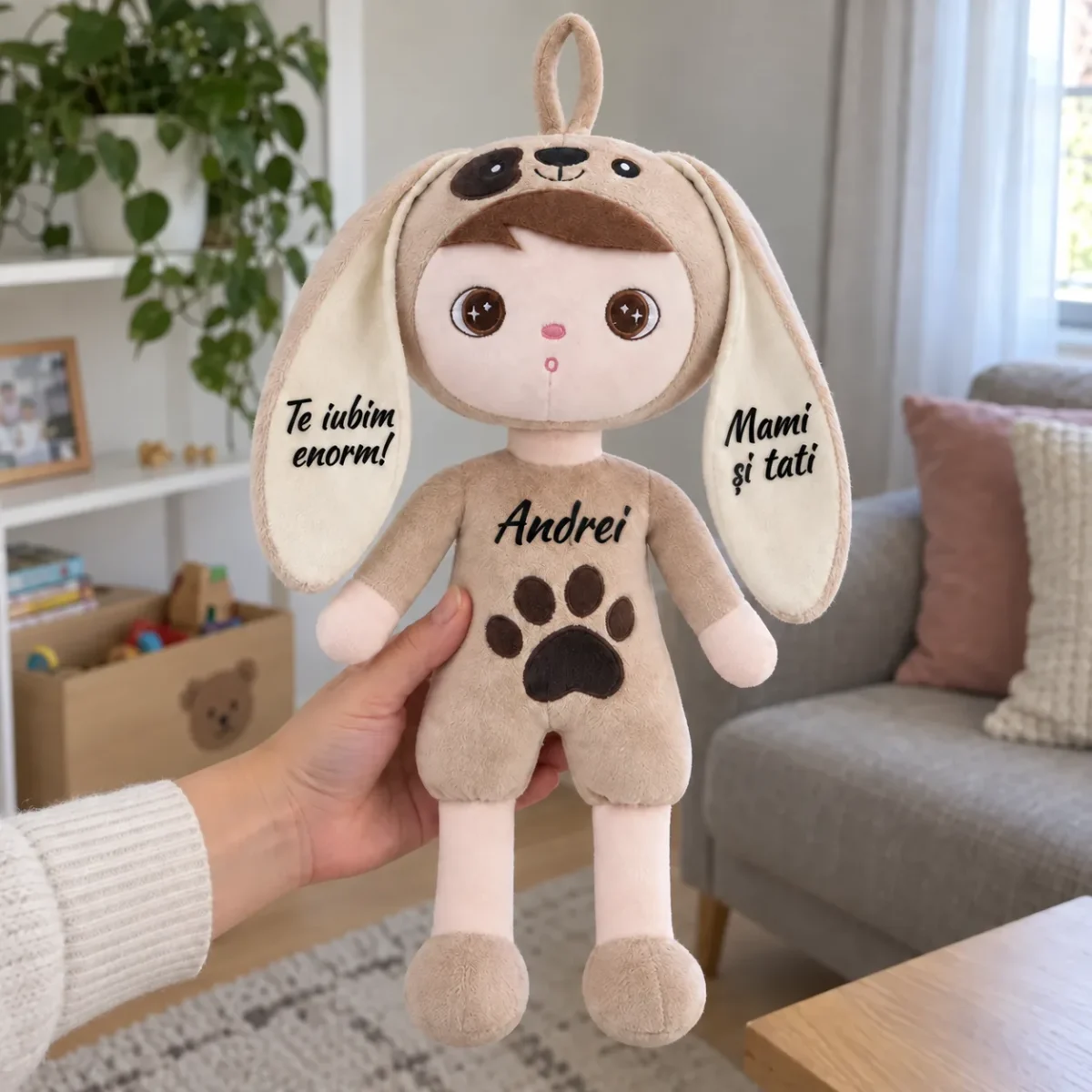 Păpușă Personalizată Cățelușul Fericit (2) Păpușă Personalizată Cățelușul Fericit – 35 cm